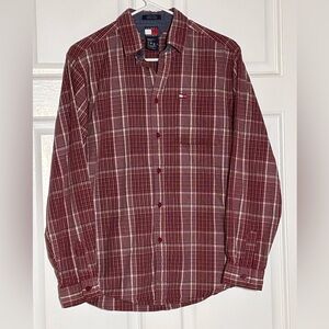Tommy Hilfiger Boys Burgundy Plaid Shirt Size L Pre Owned Great Condition